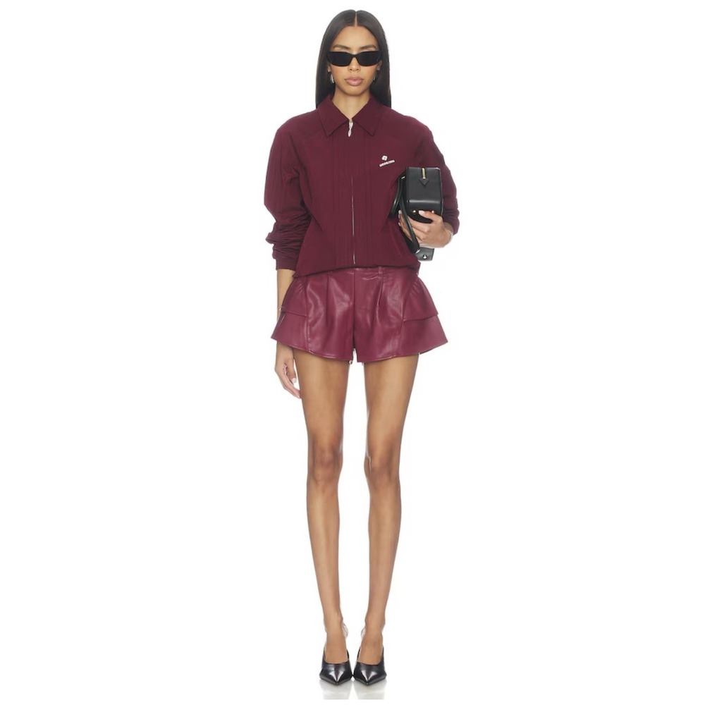Free People Burgundy Leather Tiered Shorts